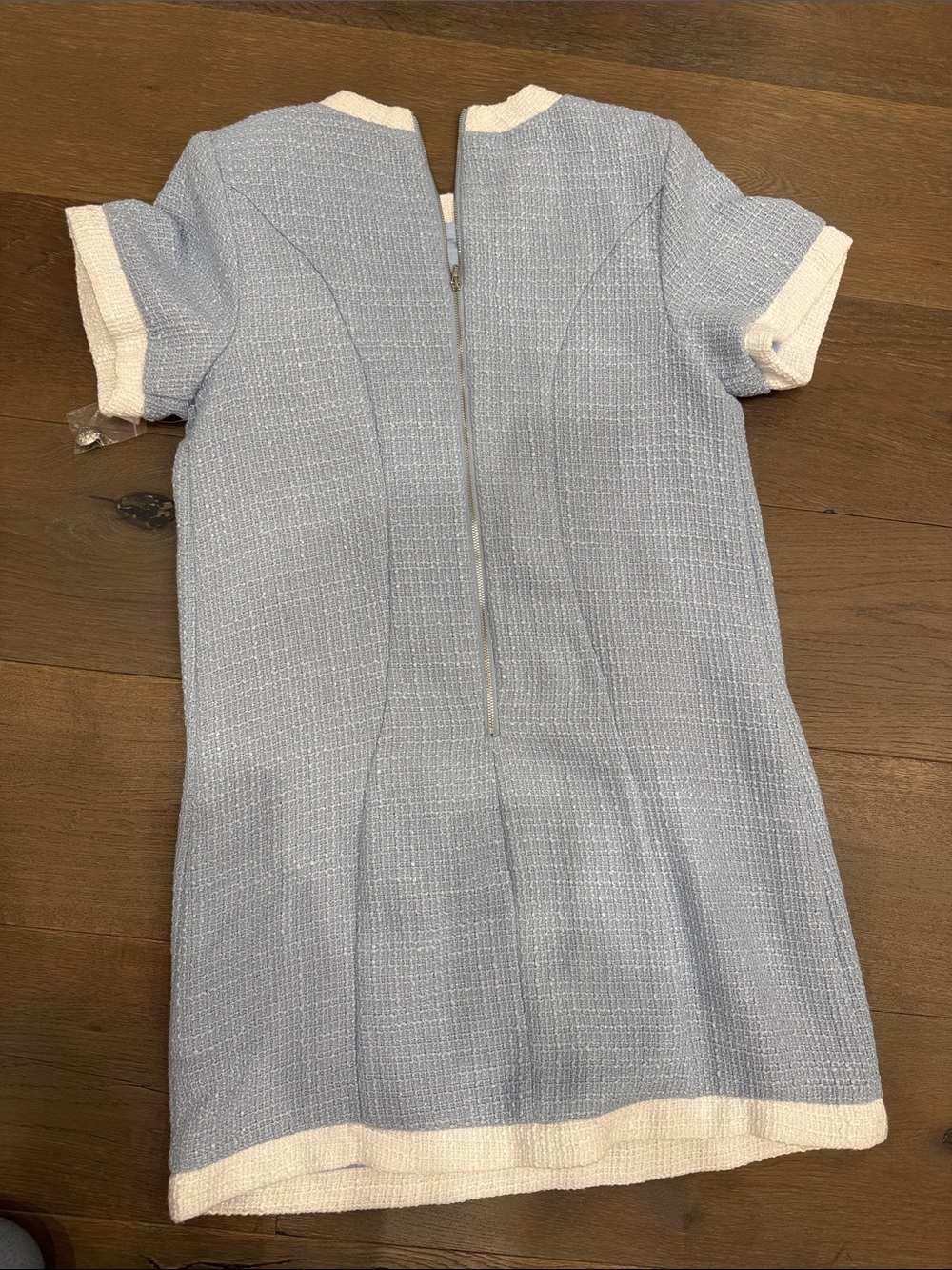 Aqua Light Blue Tweed Dress with Ivory Trim - Picture 4 of 7